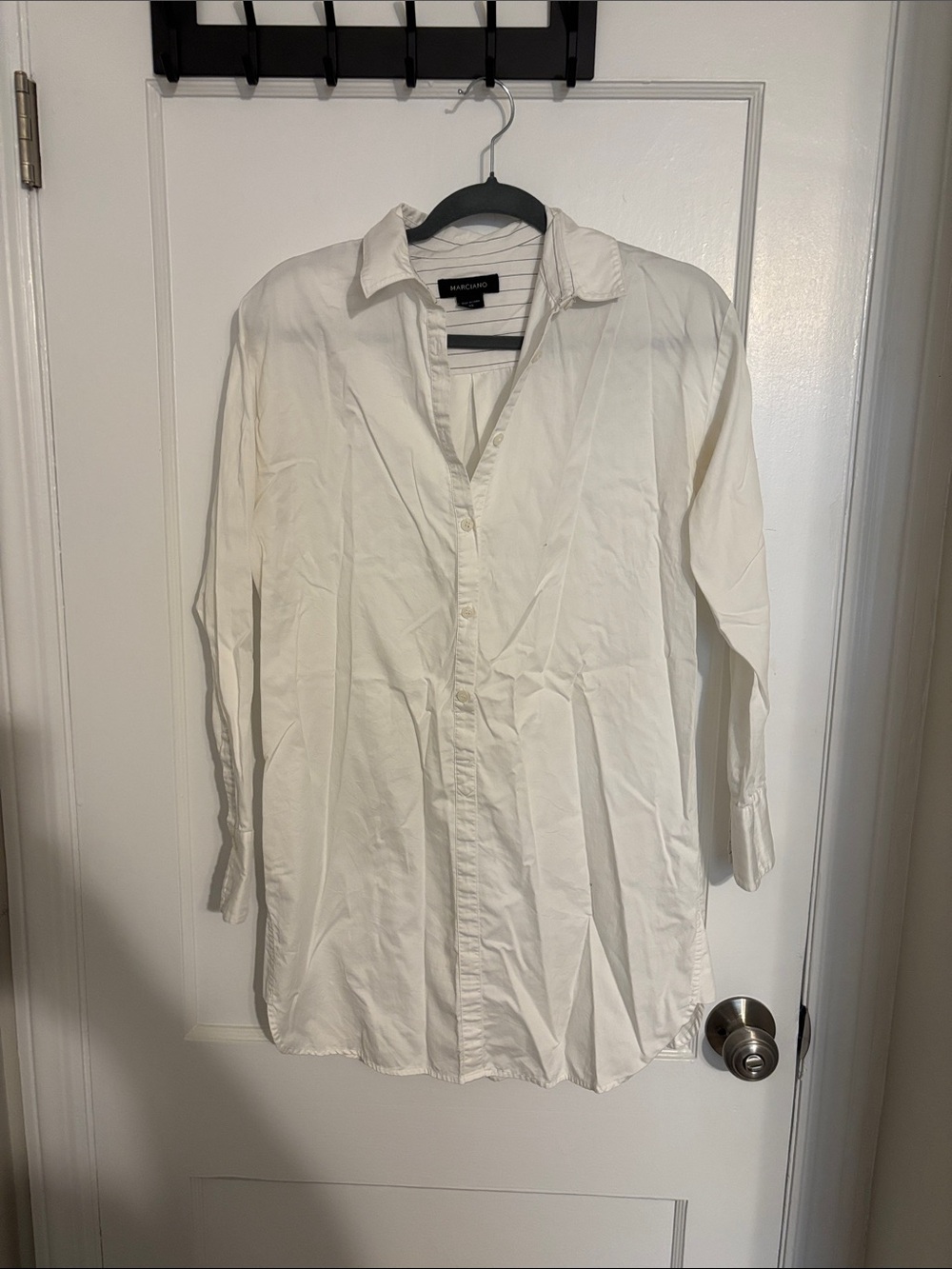 Marciano White Long-Sleeve Mini Shirt Dress